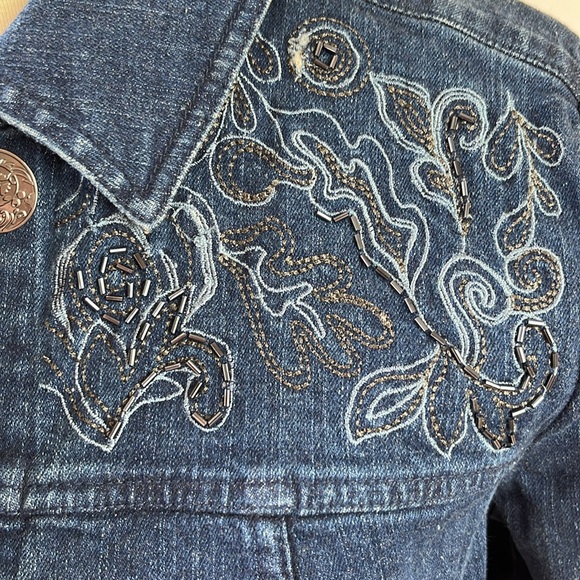 Denim & Co Jean Jacket with Embroidery and Beaded details - Picture 3 of 11